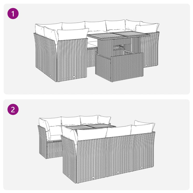 vidaXL 7 Piece Garden Sofa Set with Cushions Grey Poly Rattan