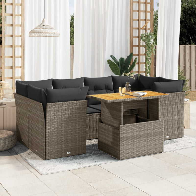 vidaXL 7 Piece Garden Sofa Set with Cushions Grey Poly Rattan