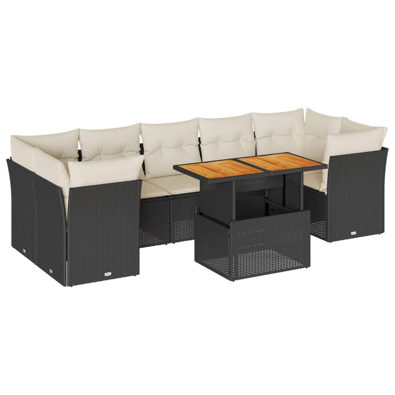 vidaXL 8 Piece Garden Sofa Set with Cushions Black Poly Rattan
