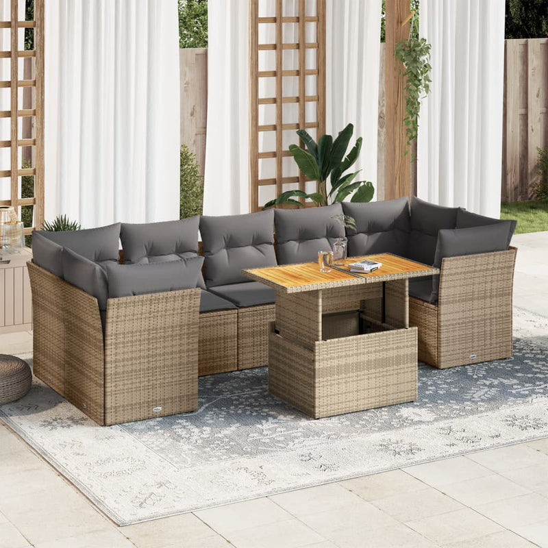 vidaXL 8 Piece Garden Sofa Set with Cushions Beige Poly Rattan