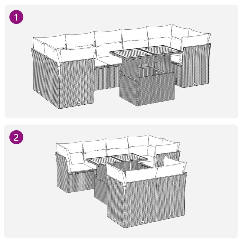 vidaXL 8 Piece Garden Sofa Set with Cushions Grey Poly Rattan