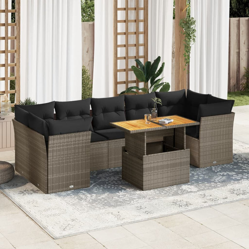 8 Piece Garden Sofa Set with Cushions Grey Poly Rattan