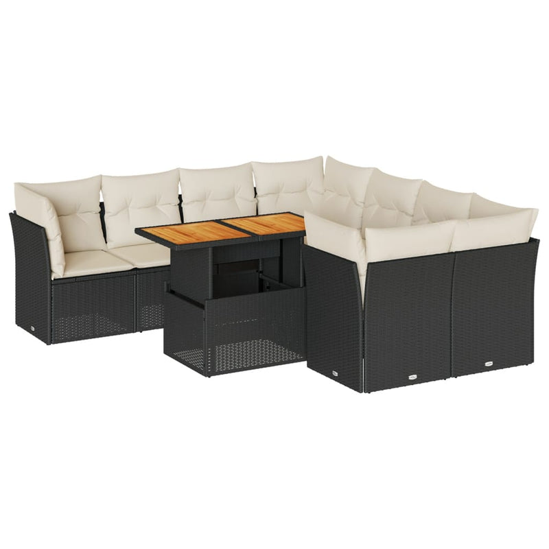 vidaXL 9 Piece Garden Sofa Set with Cushions Black Poly Rattan