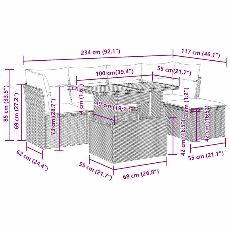 vidaXL 6 Piece Garden Sofa Set with Cushions Black Poly Rattan