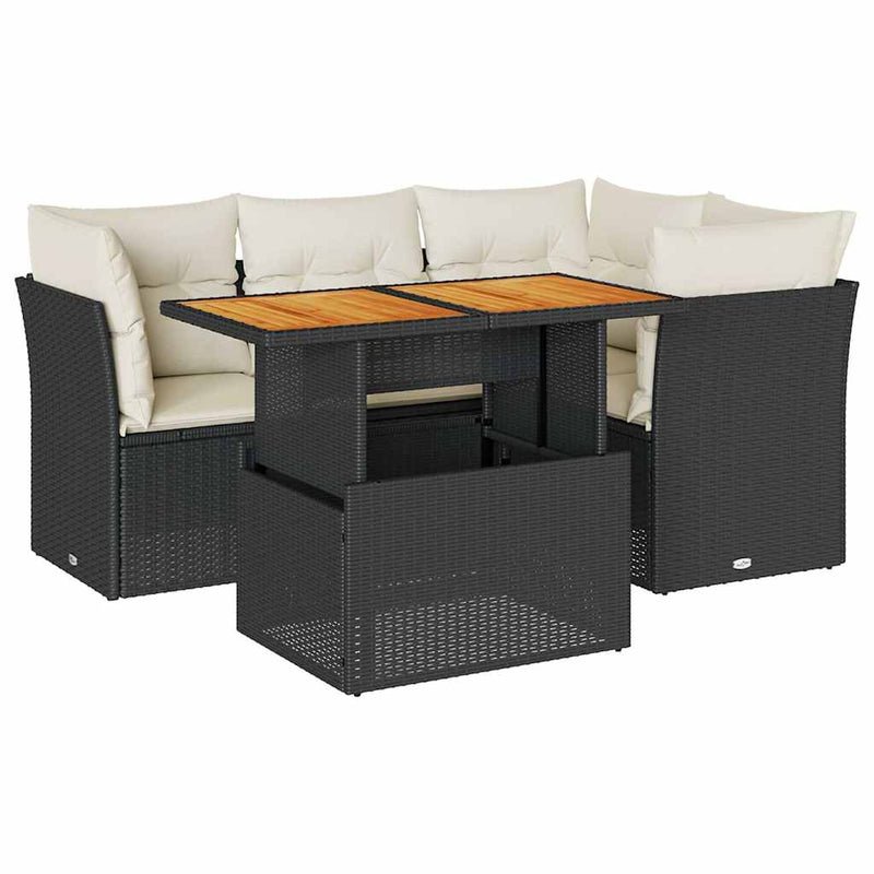 vidaXL 5 Piece Garden Sofa Set with Cushions Black Poly Rattan