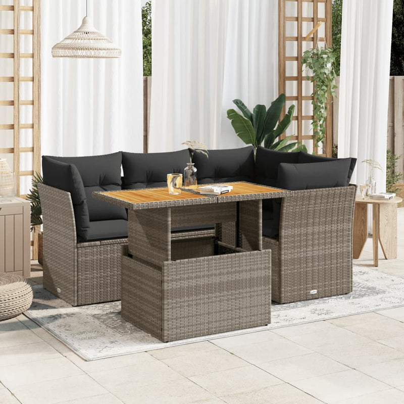 5 Piece Garden Sofa Set with Cushions Grey Poly Rattan