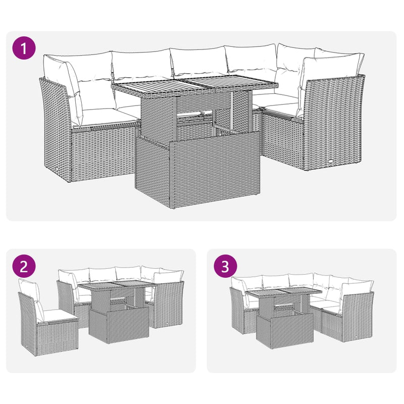 vidaXL 6 Piece Garden Sofa Set with Cushions Black Poly Rattan