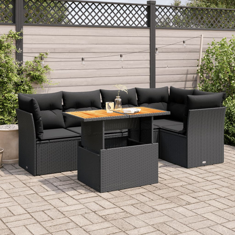 vidaXL 6 Piece Garden Sofa Set with Cushions Black Poly Rattan