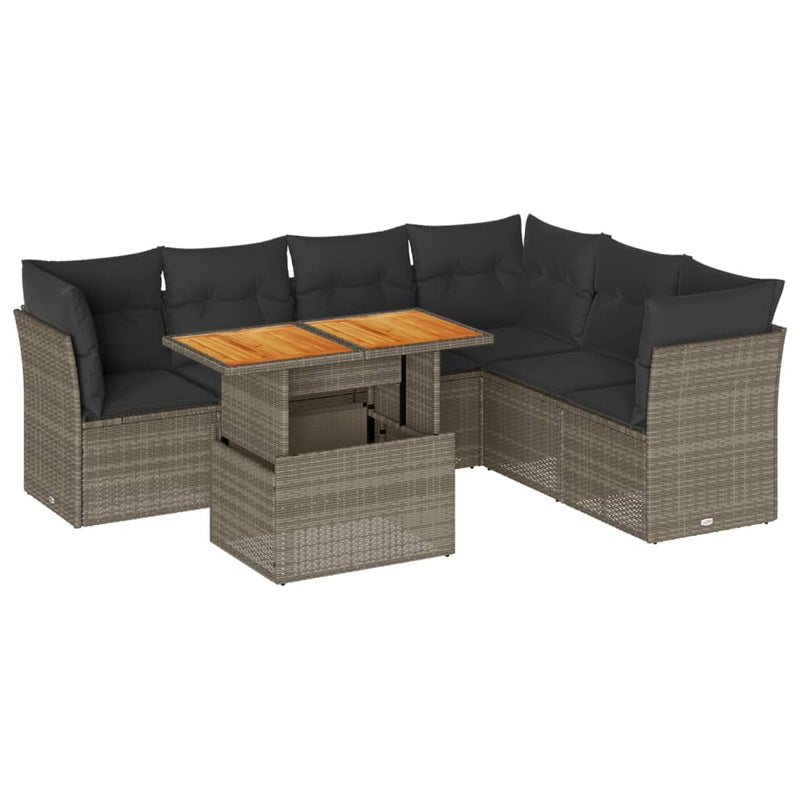 7 Piece Garden Sofa Set with Cushions Grey Poly Rattan