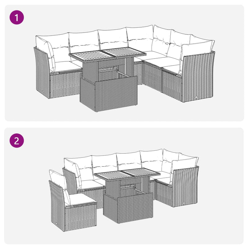 7 Piece Garden Sofa Set with Cushions Grey Poly Rattan