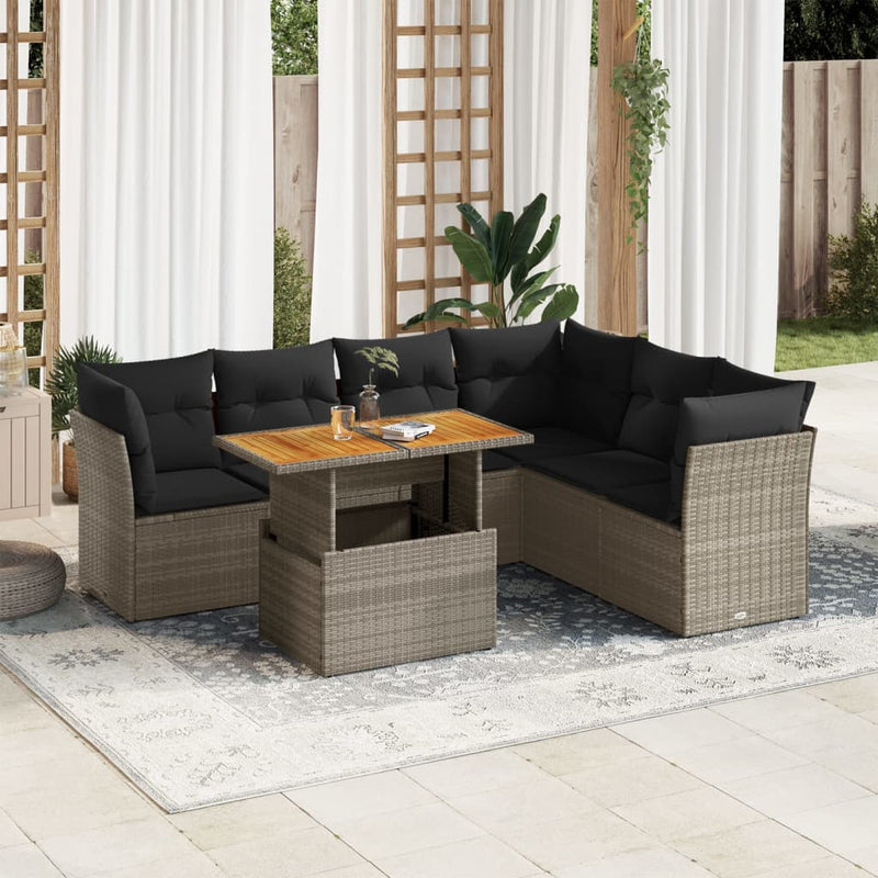 vidaXL 7 Piece Garden Sofa Set with Cushions Grey Poly Rattan