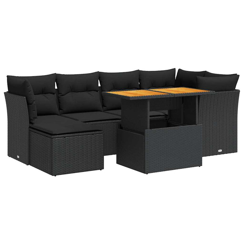 vidaXL 7 Piece Garden Sofa Set with Cushions Black Poly Rattan