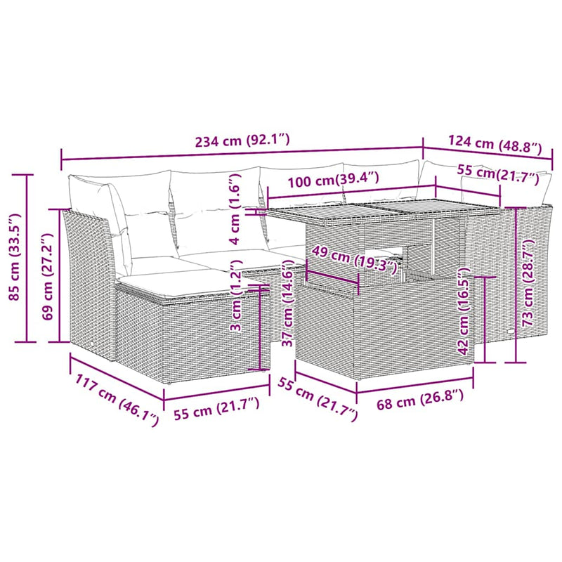 vidaXL 7 Piece Garden Sofa Set with Cushions Black Poly Rattan