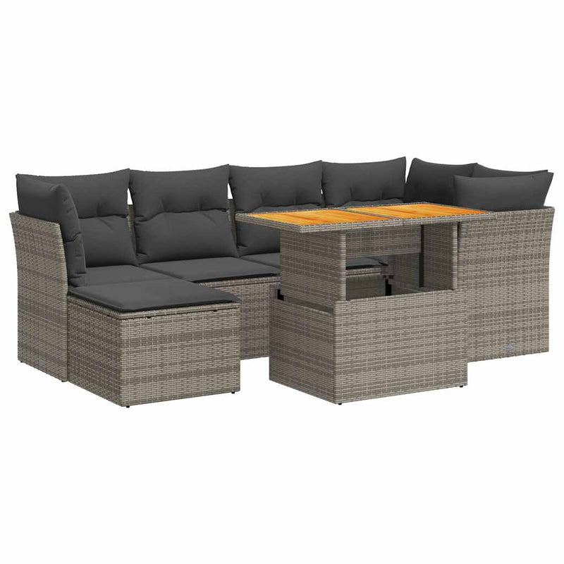 vidaXL 7 Piece Garden Sofa Set with Cushions Grey Poly Rattan