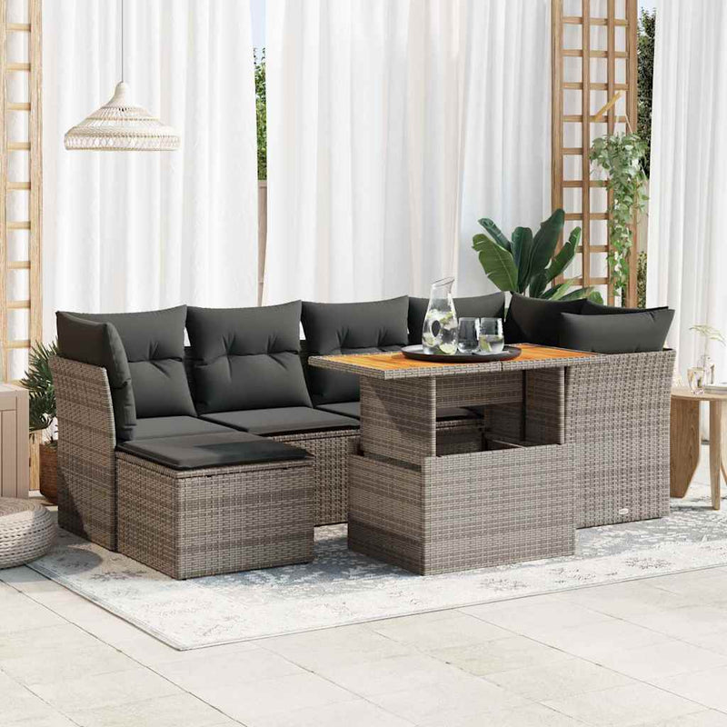 vidaXL 7 Piece Garden Sofa Set with Cushions Grey Poly Rattan