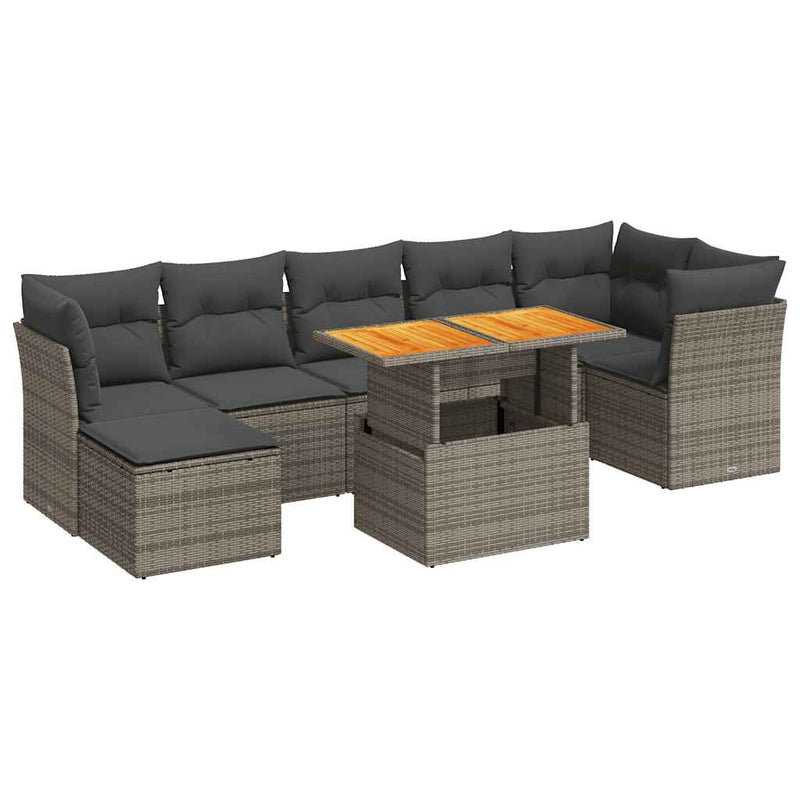 8 Piece Garden Sofa Set with Cushions Grey Poly Rattan