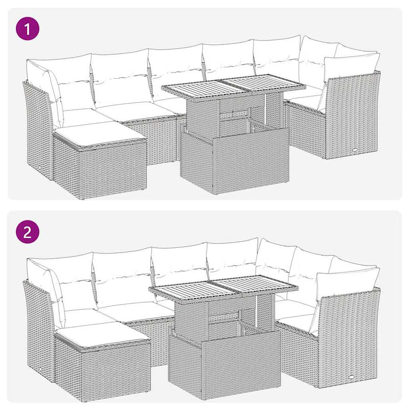 vidaXL 8 Piece Garden Sofa Set with Cushions Grey Poly Rattan