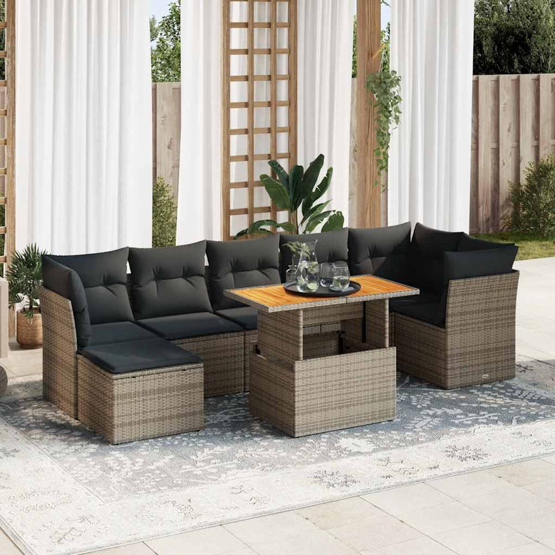 vidaXL 8 Piece Garden Sofa Set with Cushions Grey Poly Rattan