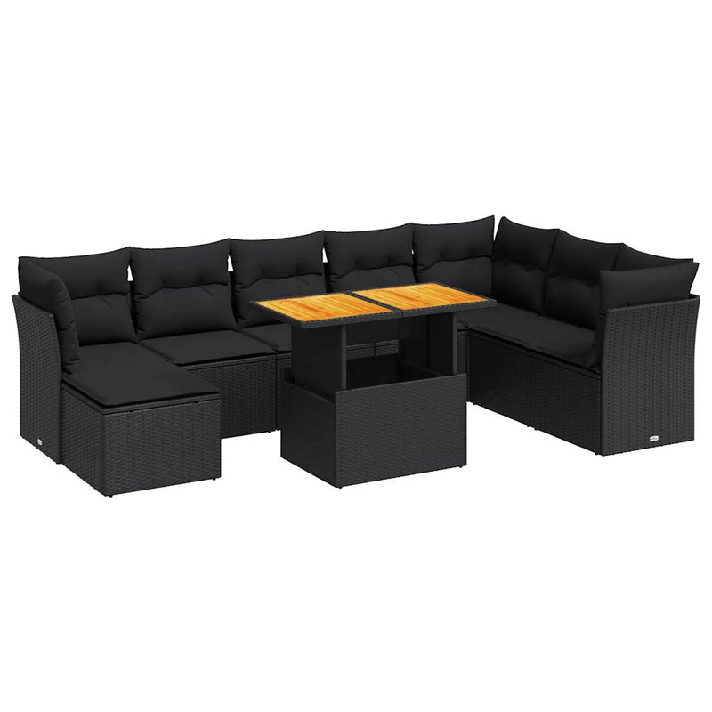 vidaXL 9 Piece Garden Sofa Set with Cushions Black Poly Rattan
