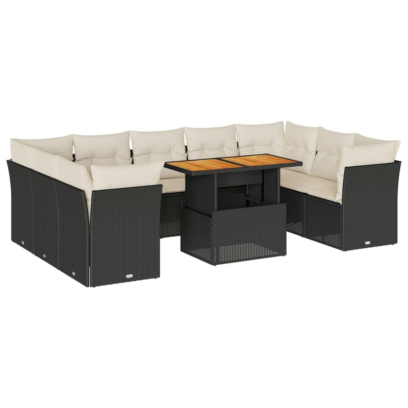 vidaXL 10 Piece Garden Sofa Set with Cushions Black Poly Rattan