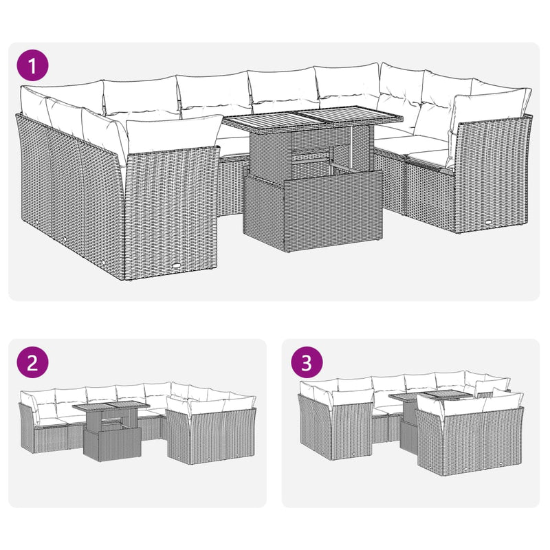 vidaXL 10 Piece Garden Sofa Set with Cushions Beige Poly Rattan
