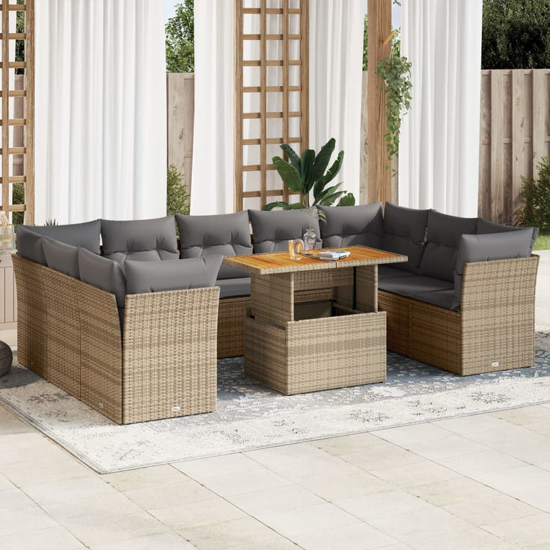 vidaXL 10 Piece Garden Sofa Set with Cushions Beige Poly Rattan