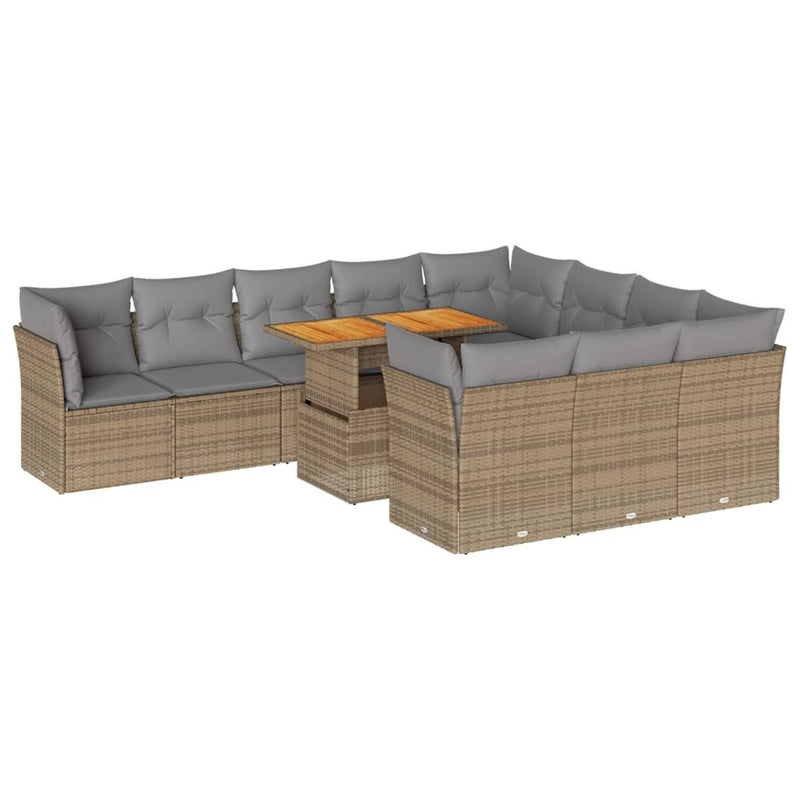 vidaXL 11 Piece Garden Sofa Set with Cushions Beige Poly Rattan