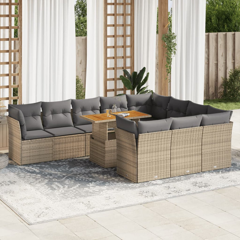 vidaXL 11 Piece Garden Sofa Set with Cushions Beige Poly Rattan