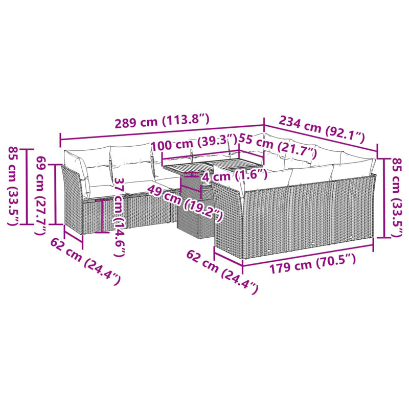 vidaXL 11 Piece Garden Sofa Set with Cushions Grey Poly Rattan