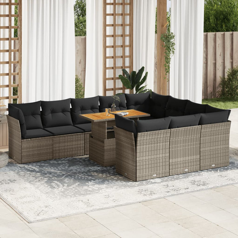 11 Piece Garden Sofa Set with Cushions Grey Poly Rattan