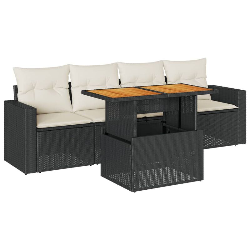 vidaXL 5 Piece Garden Sofa Set with Cushions Black Poly Rattan