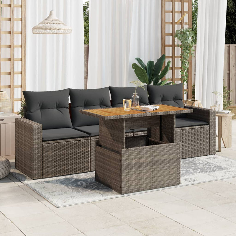 vidaXL 5 Piece Garden Sofa Set with Cushions Grey Poly Rattan