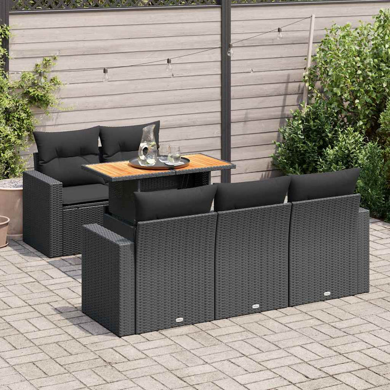 vidaXL 6 Piece Garden Sofa Set with Cushions Black Poly Rattan