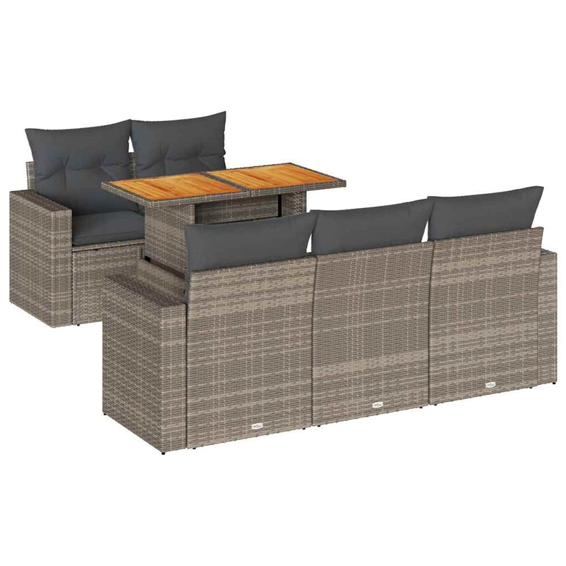 vidaXL 6 Piece Garden Sofa Set with Cushions Grey Poly Rattan