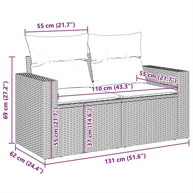 vidaXL 6 Piece Garden Sofa Set with Cushions Grey Poly Rattan