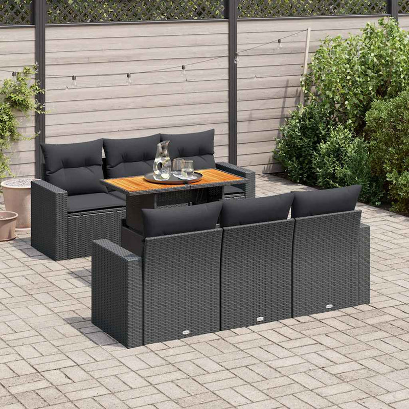 vidaXL 7 Piece Garden Sofa Set with Cushions Black Poly Rattan