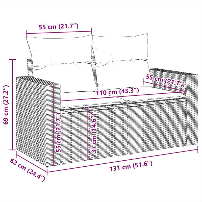 vidaXL 7 Piece Garden Sofa Set with Cushions Grey Poly Rattan