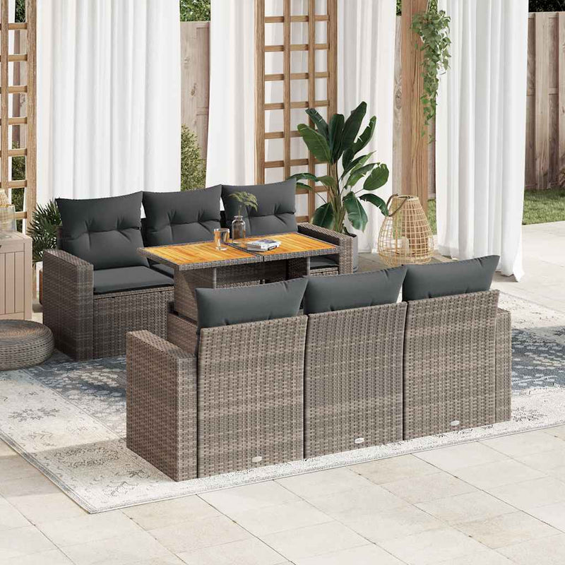 vidaXL 7 Piece Garden Sofa Set with Cushions Grey Poly Rattan
