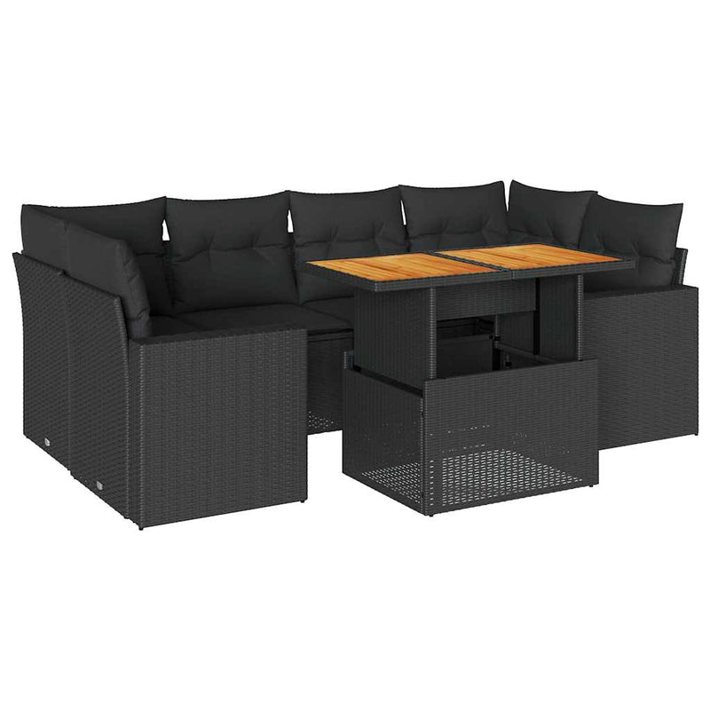 vidaXL 7 Piece Garden Sofa Set with Cushions Black Poly Rattan