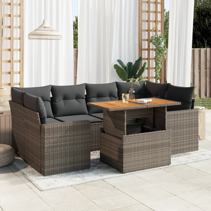 vidaXL 7 Piece Garden Sofa Set with Cushions Grey Poly Rattan