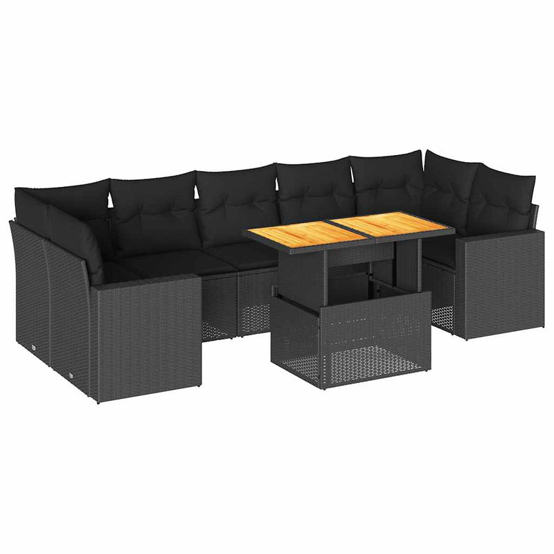 vidaXL 8 Piece Garden Sofa Set with Cushions Black Poly Rattan
