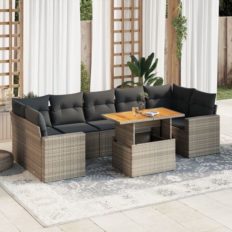 8 Piece Garden Sofa Set with Cushions Grey Poly Rattan