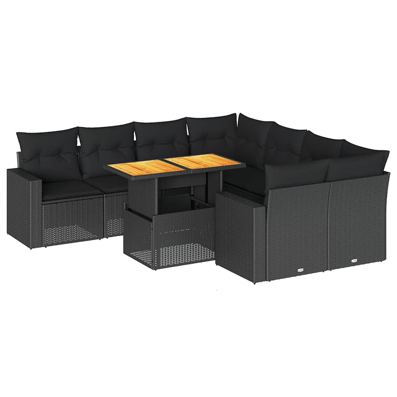 vidaXL 9 Piece Garden Sofa Set with Cushions Black Poly Rattan