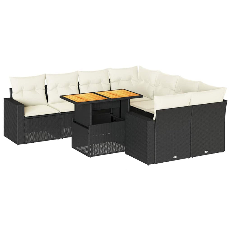 vidaXL 9 Piece Garden Sofa Set with Cushions Black Poly Rattan