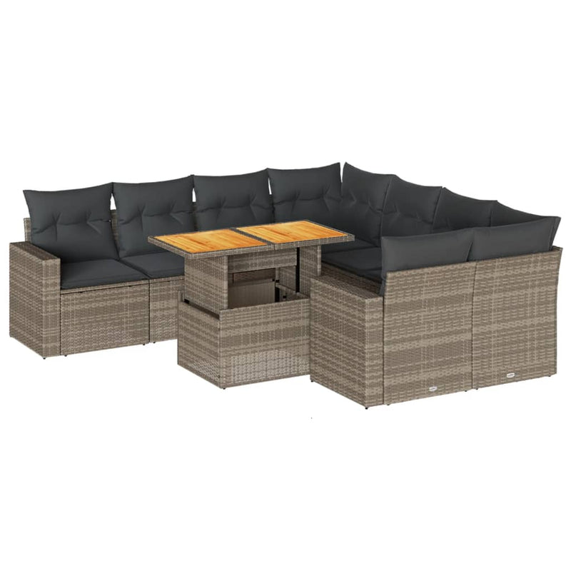 vidaXL 9 Piece Garden Sofa Set with Cushions Grey Poly Rattan