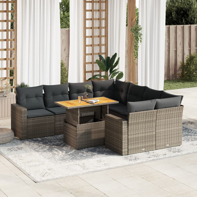vidaXL 9 Piece Garden Sofa Set with Cushions Grey Poly Rattan