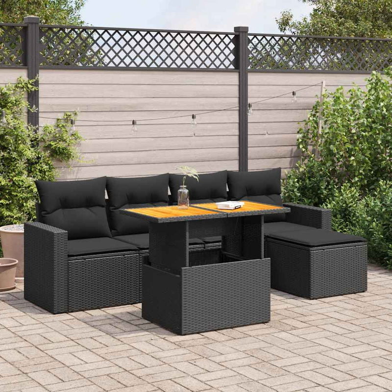 vidaXL 6 Piece Garden Sofa Set with Cushions Black Poly Rattan