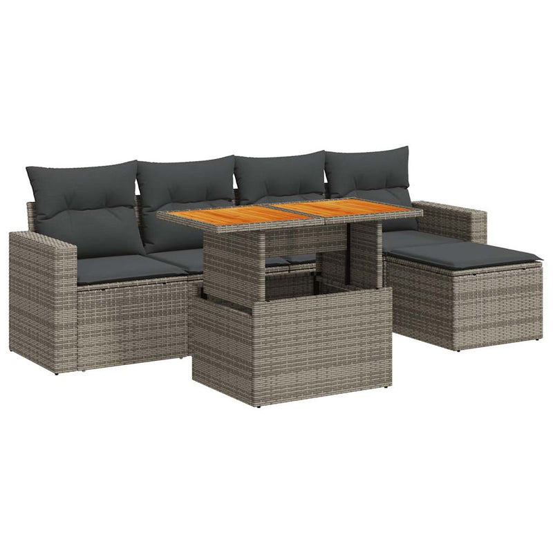 vidaXL 6 Piece Garden Sofa Set with Cushions Grey Poly Rattan