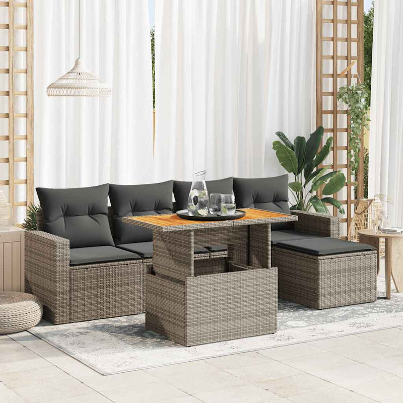 vidaXL 6 Piece Garden Sofa Set with Cushions Grey Poly Rattan