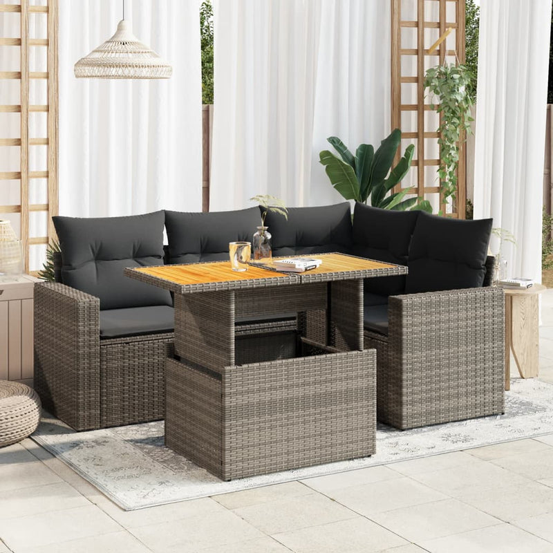 vidaXL 5 Piece Garden Sofa Set with Cushions Grey Poly Rattan